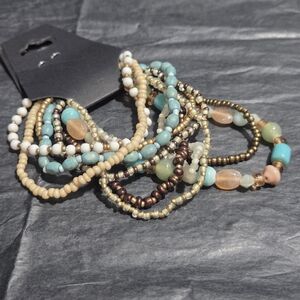 Stack Of 10 Stone Beaded Stretch Bracelet